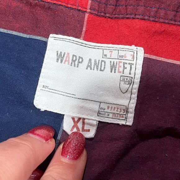 Warp and Weft Red Buffalo Plaid Button Front Long Sleeve Shirt Size XL - Picture 2 of 4